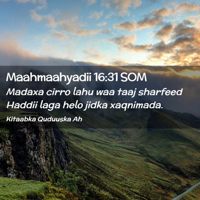 Picture 02 - Maahmaahyadii 16:31 SOM - Madaxa cirro lahu waa taaj sharfeed Haddii laga - Bible Verse Picture
