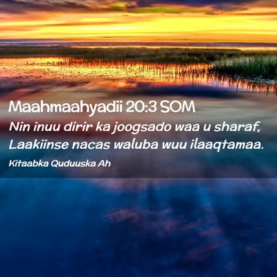 Picture 02 - Maahmaahyadii 20:3 SOM - Nin inuu dirir ka joogsado waa u sharaf, - Bible Verse Picture