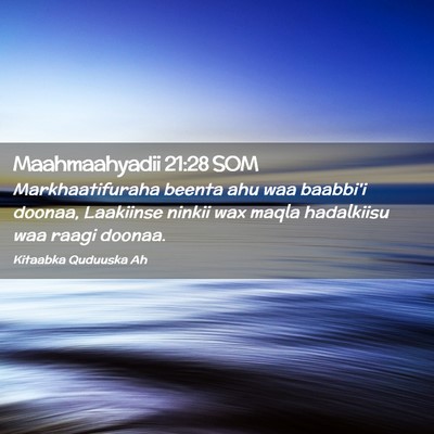 Picture 02 - Maahmaahyadii 21:28 SOM - Markhaatifuraha beenta ahu waa baabbi'i doonaa, - Bible Verse Picture