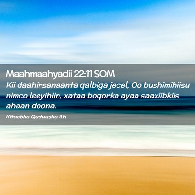 Picture 02 - Maahmaahyadii 22:11 SOM - Kii daahirsanaanta qalbiga jecel, Oo bushimihiisu - Bible Verse Picture