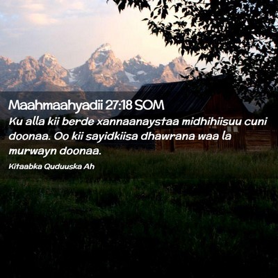 Picture 02 - Maahmaahyadii 27:18 SOM - Ku alla kii berde xannaanaystaa midhihiisuu cuni - Bible Verse Picture