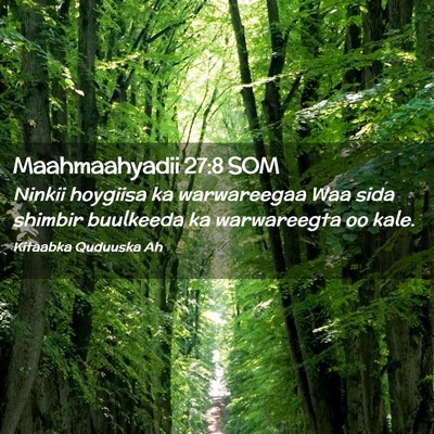 Picture 02 - Maahmaahyadii 27:8 SOM - Ninkii hoygiisa ka warwareegaa Waa sida shimbir - Bible Verse Picture