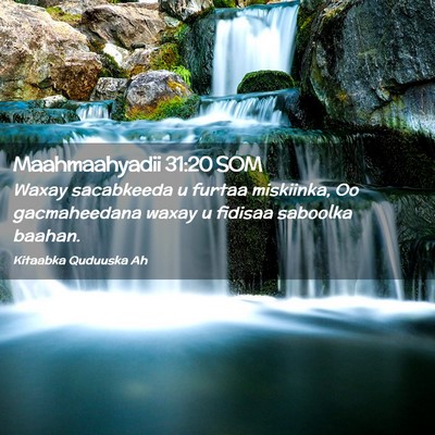 Picture 02 - Maahmaahyadii 31:20 SOM - Waxay sacabkeeda u furtaa miskiinka, Oo - Bible Verse Picture