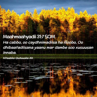 Picture 02 - Maahmaahyadii 31:7 SOM - Ha cabbo, oo caydhnimadiisa ha illoobo, Oo - Bible Verse Picture