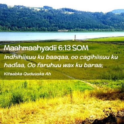 Picture 02 - Maahmaahyadii 6:13 SOM - Indhihiisuu ku baaqaa, oo cagihiisuu ku hadlaa, - Bible Verse Picture