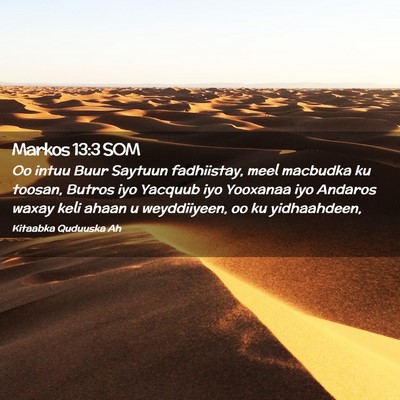 Picture 02 - Markos 13:3 SOM - Oo intuu Buur Saytuun fadhiistay, meel macbudka - Bible Verse Picture