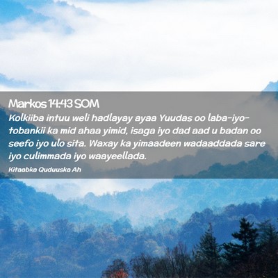 Picture 02 - Markos 14:43 SOM - Kolkiiba intuu weli hadlayay ayaa Yuudas oo - Bible Verse Picture