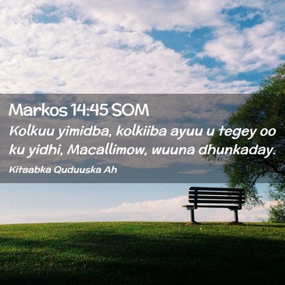 Picture 02 - Markos 14:45 SOM - Kolkuu yimidba, kolkiiba ayuu u tegey oo ku - Bible Verse Picture