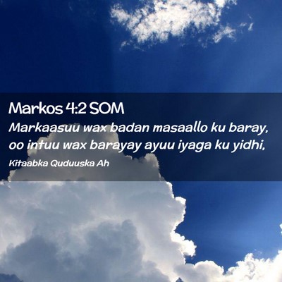 Picture 02 - Markos 4:2 SOM - Markaasuu wax badan masaallo ku baray, oo intuu - Bible Verse Picture