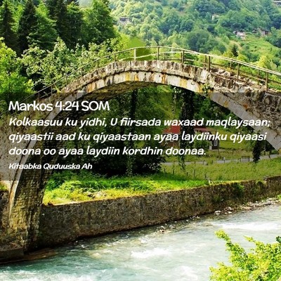 Picture 02 - Markos 4:24 SOM - Kolkaasuu ku yidhi, U fiirsada waxaad maqlaysaan; - Bible Verse Picture