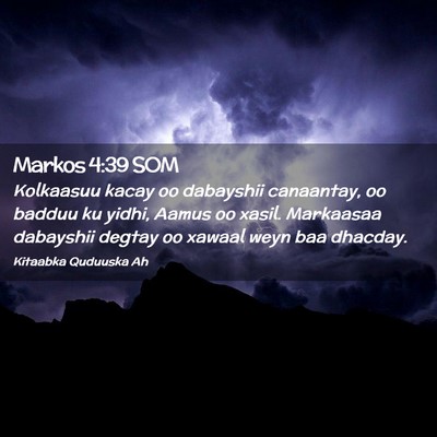 Picture 02 - Markos 4:39 SOM - Kolkaasuu kacay oo dabayshii canaantay, oo badduu - Bible Verse Picture