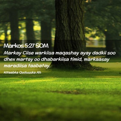 Picture 02 - Markos 5:27 SOM - Markay Ciise warkiisa maqashay ayay dadkii soo - Bible Verse Picture