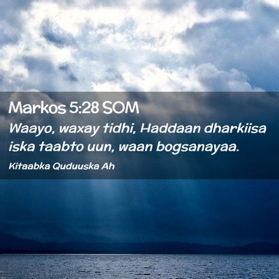 Picture 02 - Markos 5:28 SOM - Waayo, waxay tidhi, Haddaan dharkiisa iska taabto - Bible Verse Picture