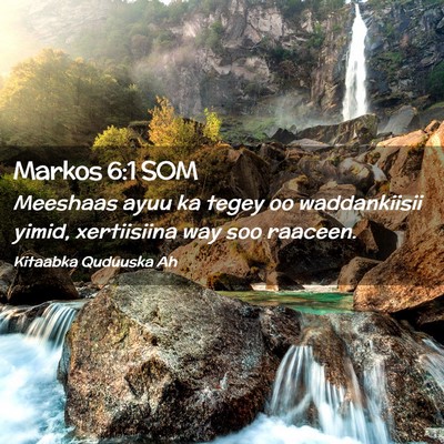 Picture 02 - Markos 6:1 SOM - Meeshaas ayuu ka tegey oo waddankiisii yimid, - Bible Verse Picture