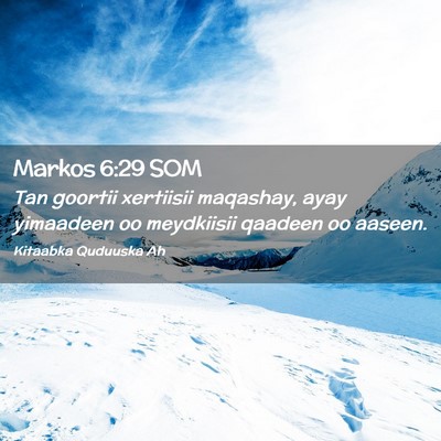 Picture 02 - Markos 6:29 SOM - Tan goortii xertiisii maqashay, ayay yimaadeen oo - Bible Verse Picture
