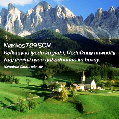 Picture 02 - Markos 7:29 SOM - Kolkaasuu iyada ku yidhi, Hadalkaas aawadiis tag; - Bible Verse Picture