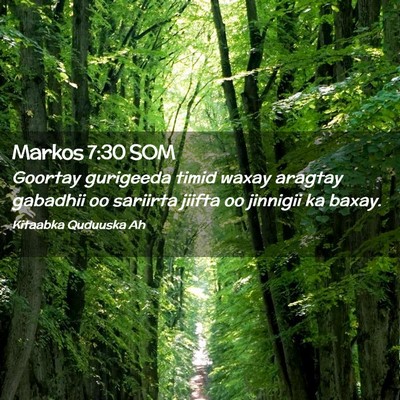Picture 02 - Markos 7:30 SOM - Goortay gurigeeda timid waxay aragtay gabadhii oo - Bible Verse Picture