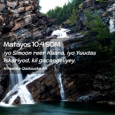 Picture 02 - Matayos 10:4 SOM - iyo Simoon reer Kaana, iyo Yuudas Iskariyod, kii - Bible Verse Picture