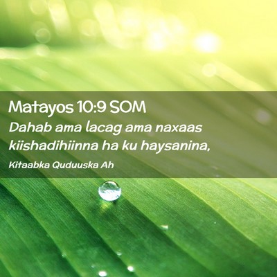 Picture 02 - Matayos 10:9 SOM - Dahab ama lacag ama naxaas kiishadihiinna ha ku - Bible Verse Picture
