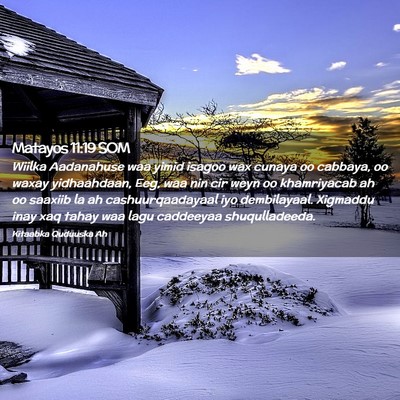 Picture 02 - Matayos 11:19 SOM - Wiilka Aadanahuse waa yimid isagoo wax cunaya oo - Bible Verse Picture
