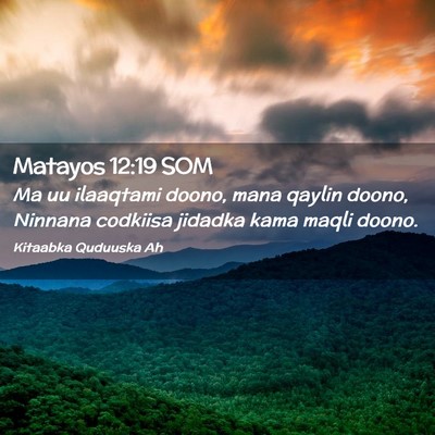 Picture 02 - Matayos 12:19 SOM - Ma uu ilaaqtami doono, mana qaylin doono, Ninnana - Bible Verse Picture