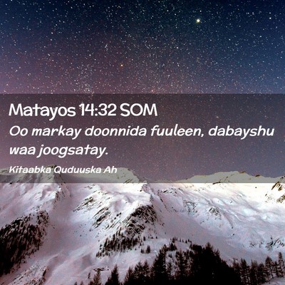 Picture 02 - Matayos 14:32 SOM - Oo markay doonnida fuuleen, dabayshu waa - Bible Verse Picture