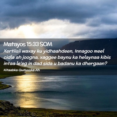 Picture 02 - Matayos 15:33 SOM - Xertiisii waxay ku yidhaahdeen, Innagoo meel - Bible Verse Picture