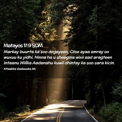 Picture 02 - Matayos 17:9 SOM - Markay buurta ka soo degayeen, Ciise ayaa amray - Bible Verse Picture