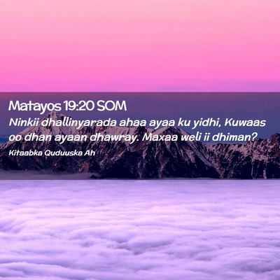 Picture 02 - Matayos 19:20 SOM - Ninkii dhallinyarada ahaa ayaa ku yidhi, Kuwaas - Bible Verse Picture