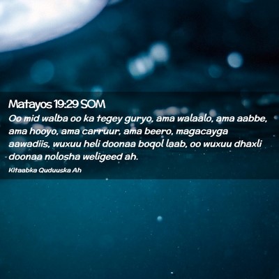 Picture 02 - Matayos 19:29 SOM - Oo mid walba oo ka tegey guryo, ama walaalo, ama - Bible Verse Picture