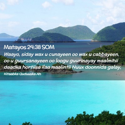 Picture 02 - Matayos 24:38 SOM - Waayo, siday wax u cunayeen oo wax u cabbayeen, - Bible Verse Picture