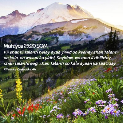 Picture 02 - Matayos 25:20 SOM - Kii shantii talanti helay ayaa yimid oo keenay - Bible Verse Picture