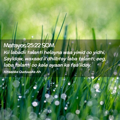Picture 02 - Matayos 25:22 SOM - Kii labadii talanti helayna waa yimid oo yidhi, - Bible Verse Picture