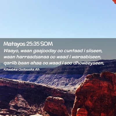 Picture 02 - Matayos 25:35 SOM - Waayo, waan gaajooday oo cuntaad i siiseen, waan - Bible Verse Picture