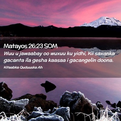 Picture 02 - Matayos 26:23 SOM - Wuu u jawaabay oo wuxuu ku yidhi, Kii saxanka - Bible Verse Picture