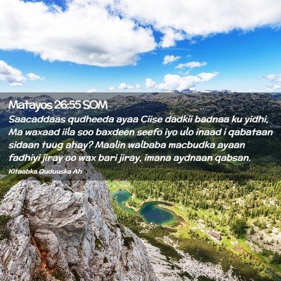 Picture 02 - Matayos 26:55 SOM - Saacaddaas qudheeda ayaa Ciise dadkii badnaa ku - Bible Verse Picture