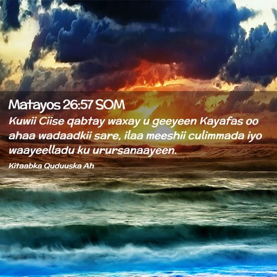 Picture 02 - Matayos 26:57 SOM - Kuwii Ciise qabtay waxay u geeyeen Kayafas oo - Bible Verse Picture