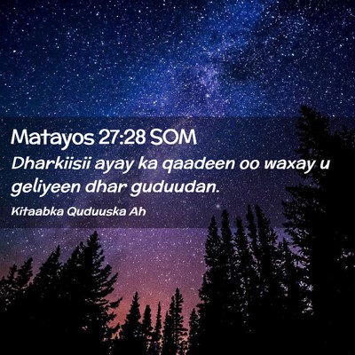 Picture 02 - Matayos 27:28 SOM - Dharkiisii ayay ka qaadeen oo waxay u geliyeen - Bible Verse Picture