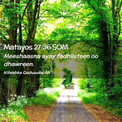 Picture 02 - Matayos 27:36 SOM - Meeshaasna ayay fadhiisteen oo - Bible Verse Picture