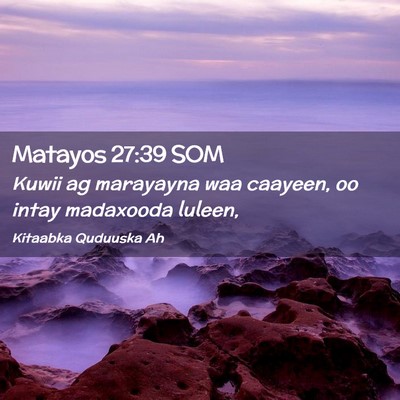 Picture 02 - Matayos 27:39 SOM - Kuwii ag marayayna waa caayeen, oo intay - Bible Verse Picture