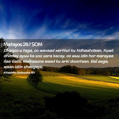 Picture 02 - Matayos 28:7 SOM - Dhaqso u taga, oo waxaad xertiisii ku - Bible Verse Picture