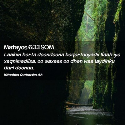 Picture 02 - Matayos 6:33 SOM - Laakiin horta doondoona boqortooyadii Ilaah iyo - Bible Verse Picture