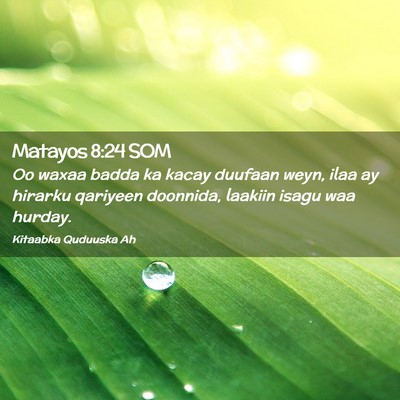 Picture 02 - Matayos 8:24 SOM - Oo waxaa badda ka kacay duufaan weyn, ilaa ay - Bible Verse Picture