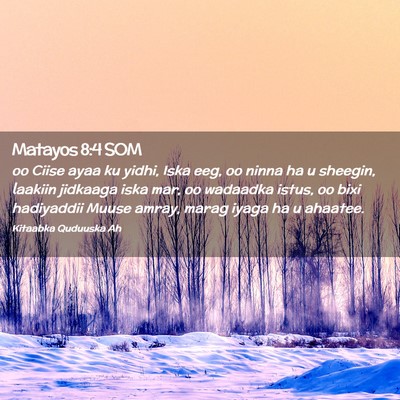 Picture 02 - Matayos 8:4 SOM - oo Ciise ayaa ku yidhi, Iska eeg, oo ninna ha u - Bible Verse Picture