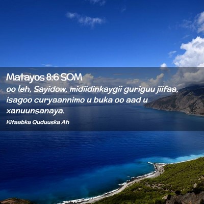 Picture 02 - Matayos 8:6 SOM - oo leh, Sayidow, midiidinkaygii guriguu jiifaa, - Bible Verse Picture