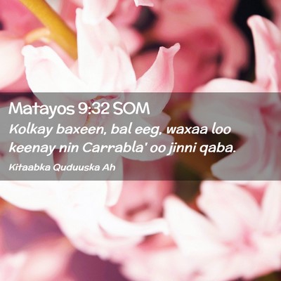 Picture 02 - Matayos 9:32 SOM - Kolkay baxeen, bal eeg, waxaa loo keenay nin - Bible Verse Picture
