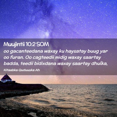 Picture 02 - Muujintii 10:2 SOM - oo gacanteedana waxay ku haysatay buug yar oo - Bible Verse Picture
