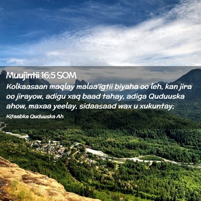 Picture 02 - Muujintii 16:5 SOM - Kolkaasaan maqlay malaa'igtii biyaha oo leh, kan - Bible Verse Picture