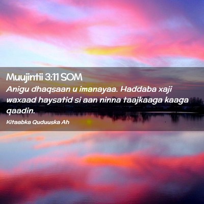 Picture 02 - Muujintii 3:11 SOM - Anigu dhaqsaan u imanayaa. Haddaba xaji waxaad - Bible Verse Picture