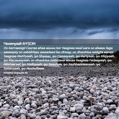 Picture 02 - Nexemyaah 8:4 SOM - Oo karraanigii Cesraa ahaa wuxuu kor taagnaa meel - Bible Verse Picture